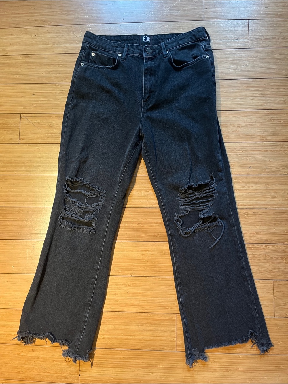 BDG Black Flare Jeans with Distressed Knees